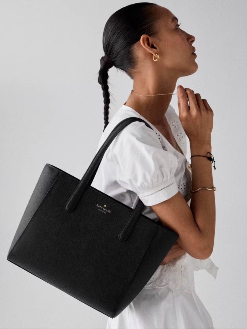 kate spade Staci Medium Black Leather Tote Bag Like New